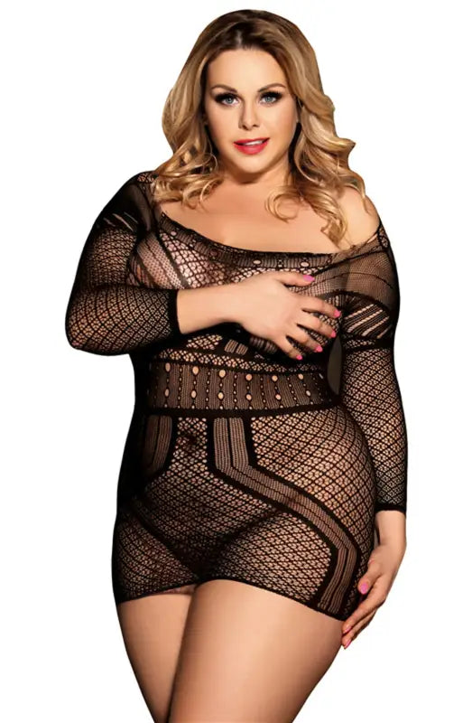 Experience Elegance with YesX YX816Q Black Bodystocking Dress - One Size (Plus)