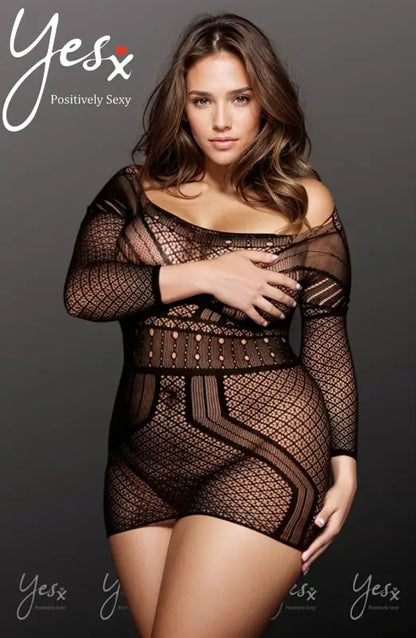 Experience Elegance with YesX YX816Q Black Bodystocking Dress - One Size (Plus)