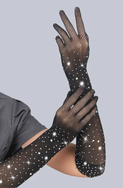 Experience Elegance with Yesx YX861 Sparkly Glamorous Black Fishnet Gloves