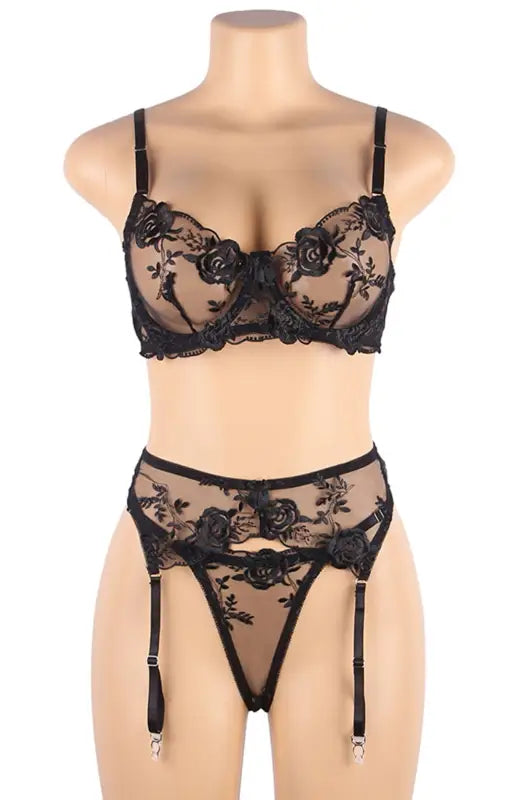 Experience Elegance with YX839 Lingerie Set in Lacey Black Three Piece