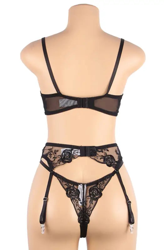 Experience Elegance with YX839 Lingerie Set in Lacey Black Three Piece