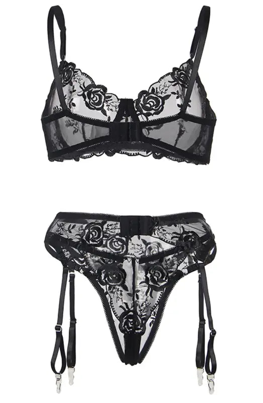 Experience Elegance with YX839 Lingerie Set in Lacey Black Three Piece