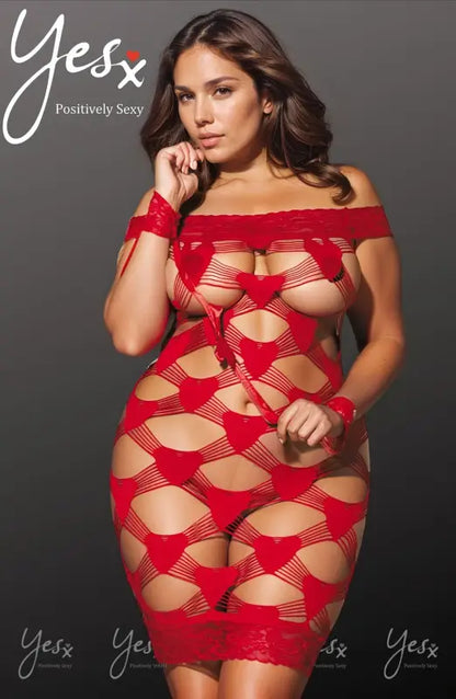 Experience Passion with the YX822Q Plus Size Hearts & Handcuffs Dress - One Size (Plus)