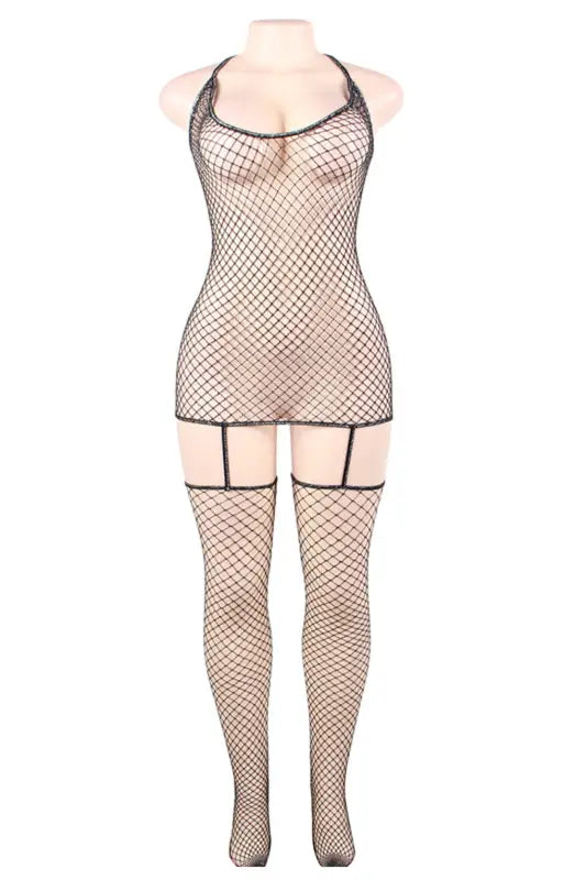 Experience Seduction with the Dazzling Black Fishnet Bodystocking - One Size