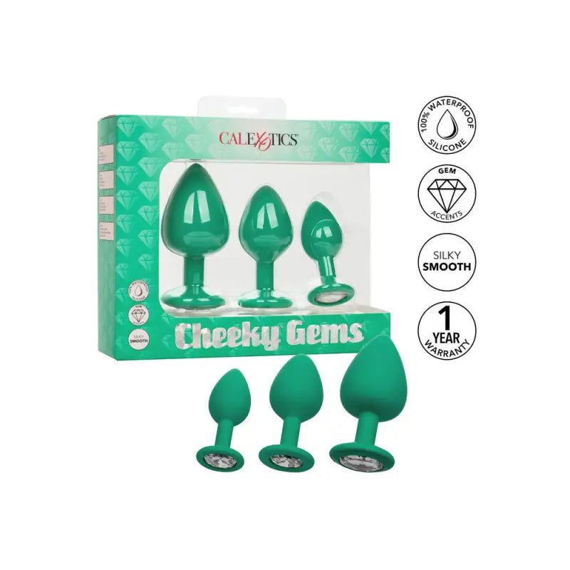 Explore Pleasure with Cheeky Gems Butt Plugs 3 Piece Set Green