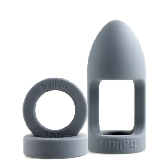 Explore Pleasure with the Ball Dildo Steel Grey and Two Spacer Rings