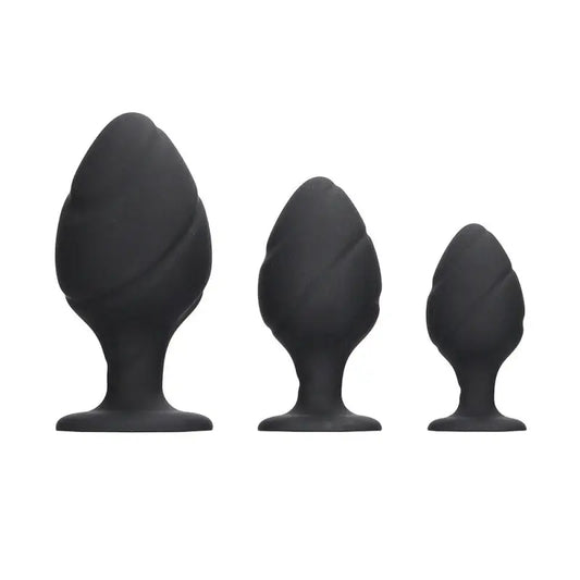 Explore the Ouch Silicone Swirled Butt Plug Set Black for Ultimate Pleasure