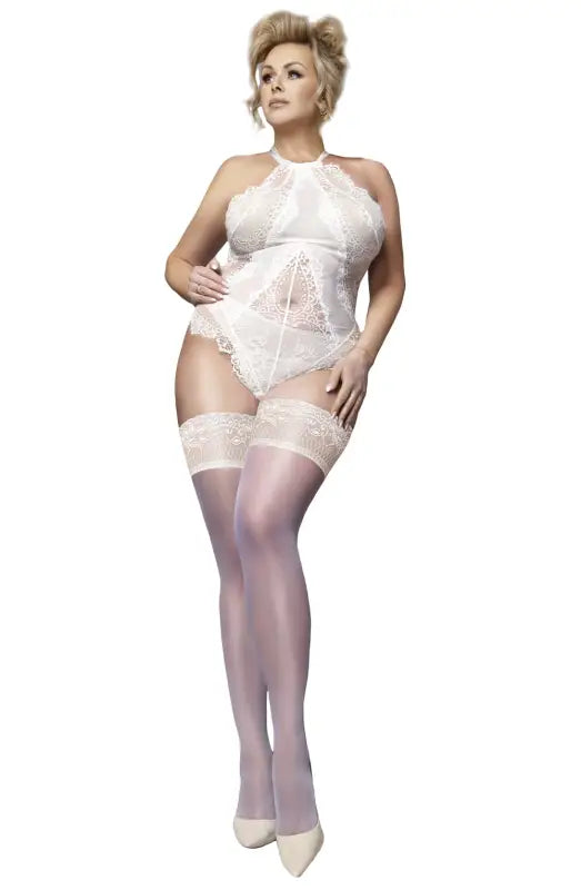 Exquisite Plus-Size Ivory Hold Ups for Luxurious Comfort