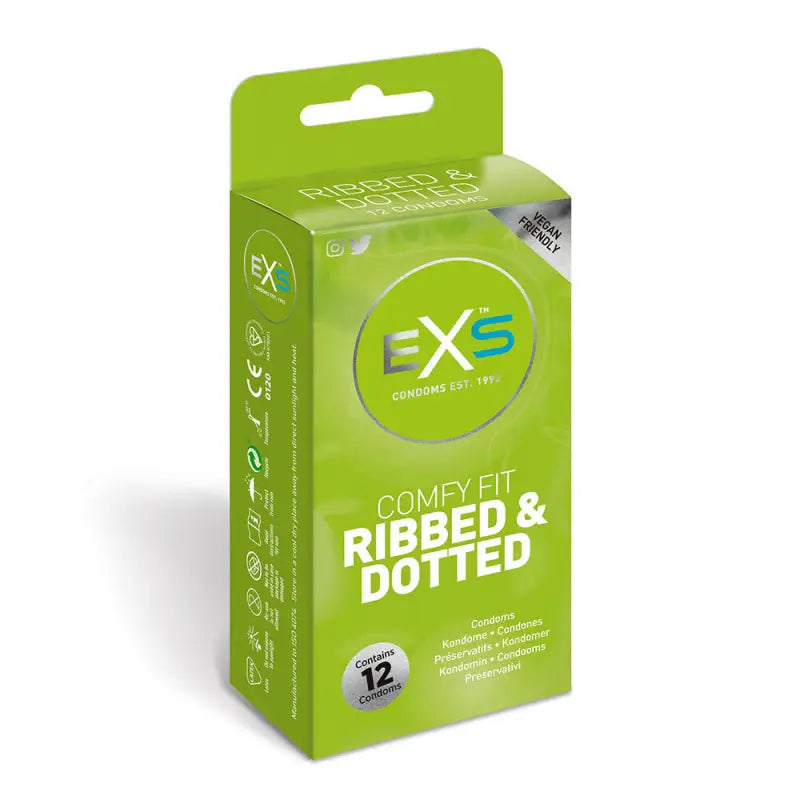 EXS Comfy Fit Ribbed and Dotted Condoms 12 Pack for Ultimate Satisfaction