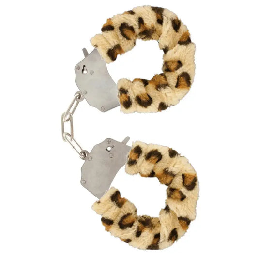 Furry Fun Wrist Cuffs with Leopard Design for Bondage Enthusiasts