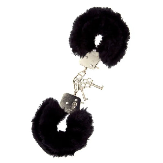 Furry Metal Handcuffs Black with Two Keys for Gentle Bondage Play