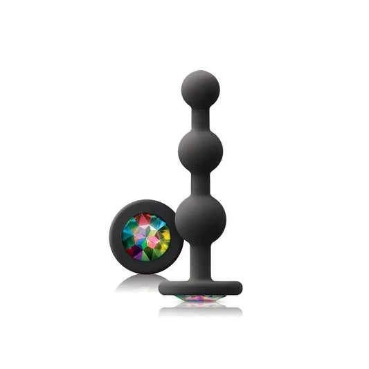 Glams Black Ripple Anal Plug with Rainbow Gem for Enhanced Pleasure