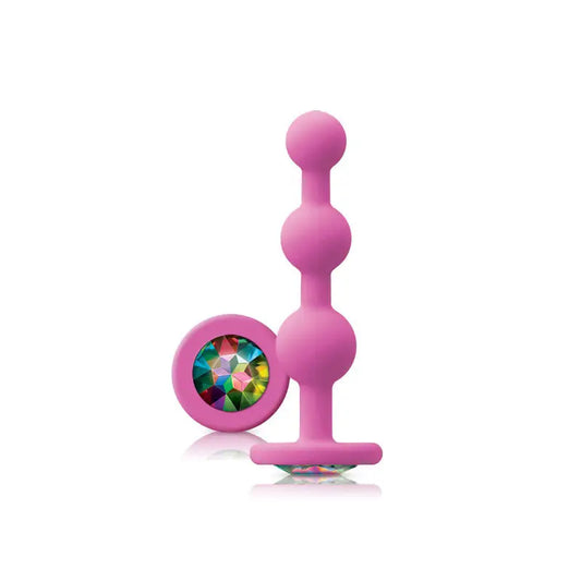 Glams Pink Ripple Anal Plug with Rainbow Gem for Enhanced Pleasure