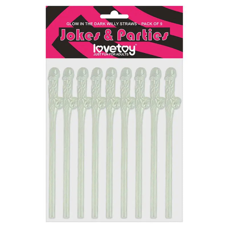 Glow In The Dark Willy Straws Lovetoy Pack Of 9 For Hen Nights