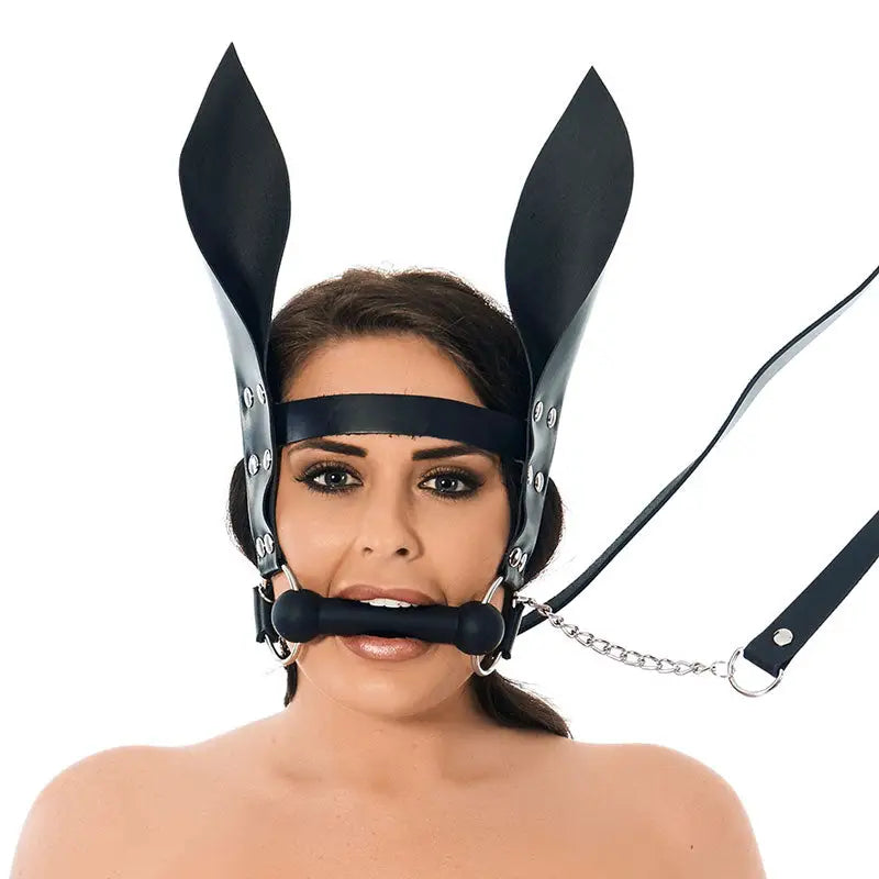 Horsebit Mouth Gag with Reins and Ears for Bondage Play