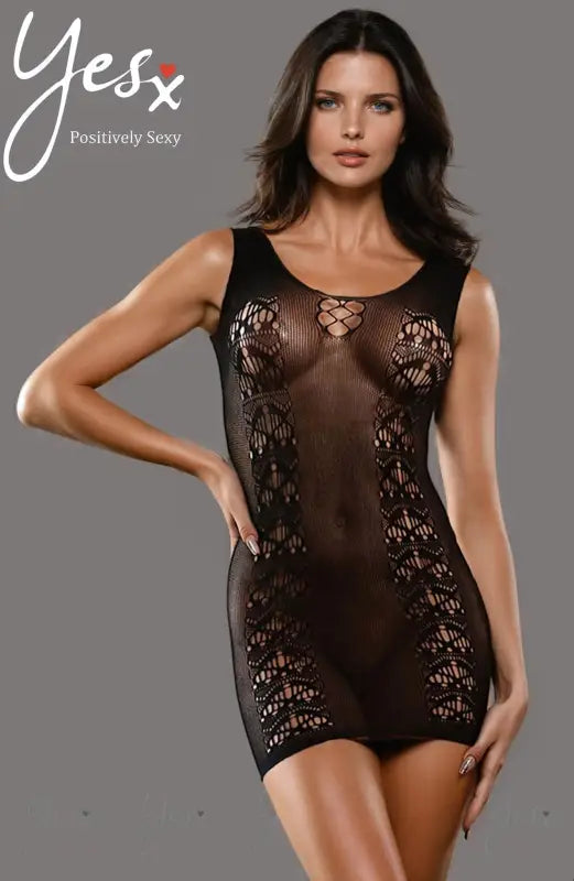 Ignite Desire with the YesX YX820 Black Sleeveless Bodystocking Dress - One Size