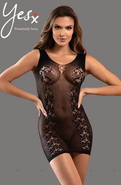 Ignite Desire with the YesX YX820 Black Sleeveless Bodystocking Dress - One Size