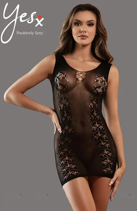 Ignite Desire with the YesX YX820 Black Sleeveless Bodystocking Dress - One Size