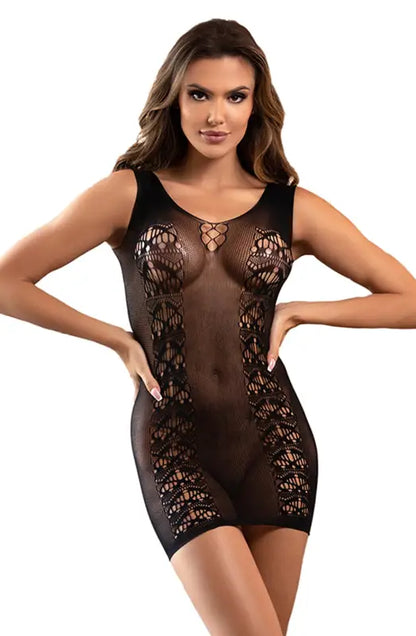 Ignite Desire with the YesX YX820 Black Sleeveless Bodystocking Dress - One Size