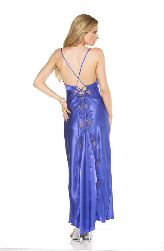 Ignite Passion in a Stunning Blue Long Gown with Criss Cross Tie Details