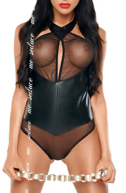 Imane Black Sultry Body with Naughty Semi-Transparent Mesh Elegance