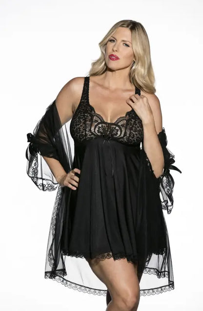 Indulge in Elegance with the Hollywood X3595 Black Piece Babydoll Peignoir