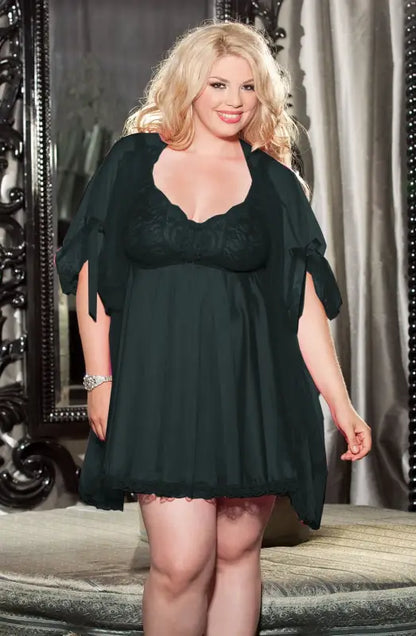 Indulge in Elegance with the Hollywood X3595 Black Piece Babydoll Peignoir