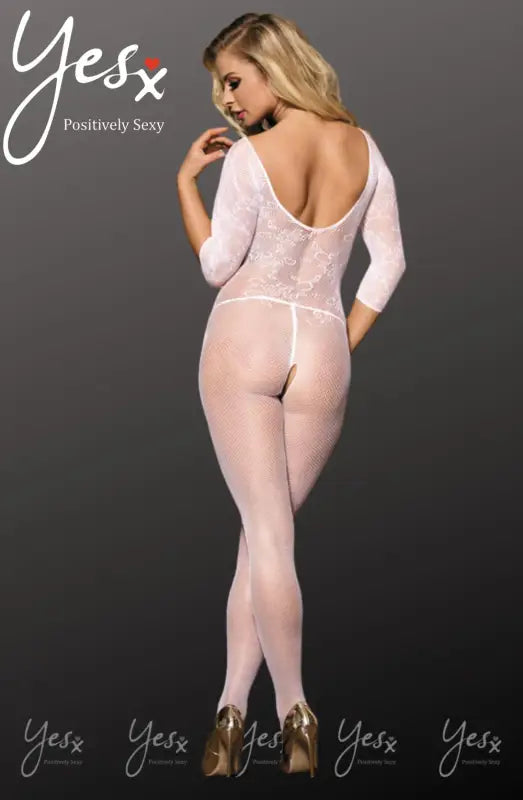 Indulge in Elegance with the YesX YX814 Bodystocking Featuring Three Quarter Sleeves - One Size