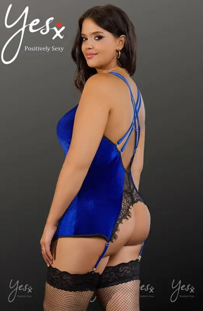 Indulge in Luxury with the YesX YX847 Rich Blue Gartered Babydoll Set