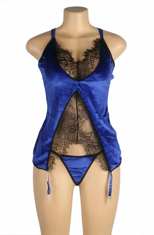 Indulge in Luxury with the YesX YX847 Rich Blue Gartered Babydoll Set