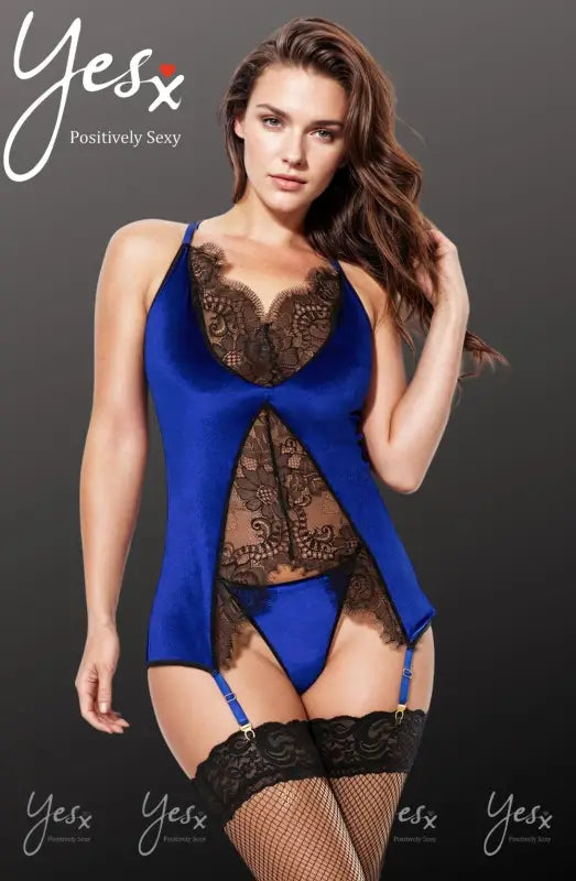 Indulge in Luxury with the YesX YX847 Rich Blue Gartered Babydoll Set