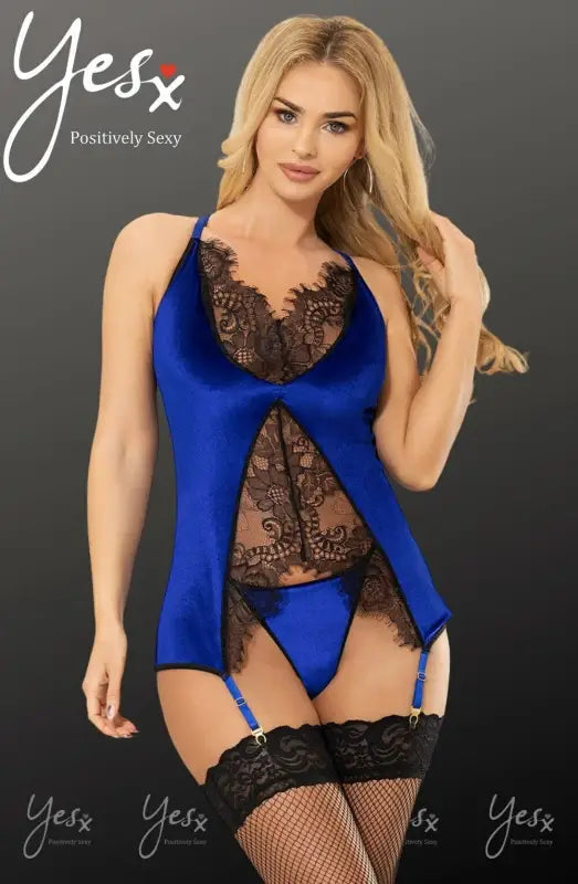 Indulge in Luxury with the YesX YX847 Rich Blue Gartered Babydoll Set