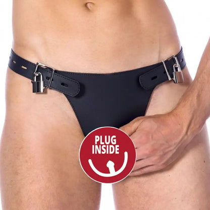 Indulge in Sensation with Double Leather Brief Featuring Penis Hold