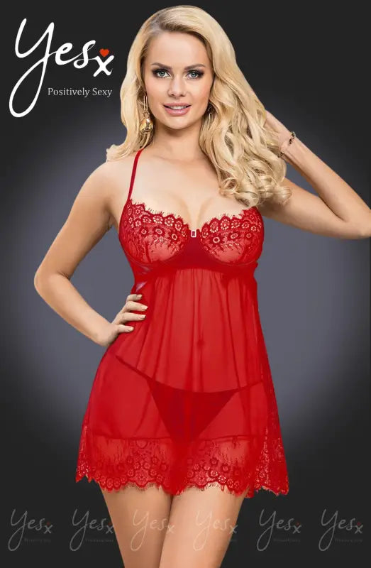 Indulge in the YesX YX952 Red Babydoll with Elegant Eyelet Lace