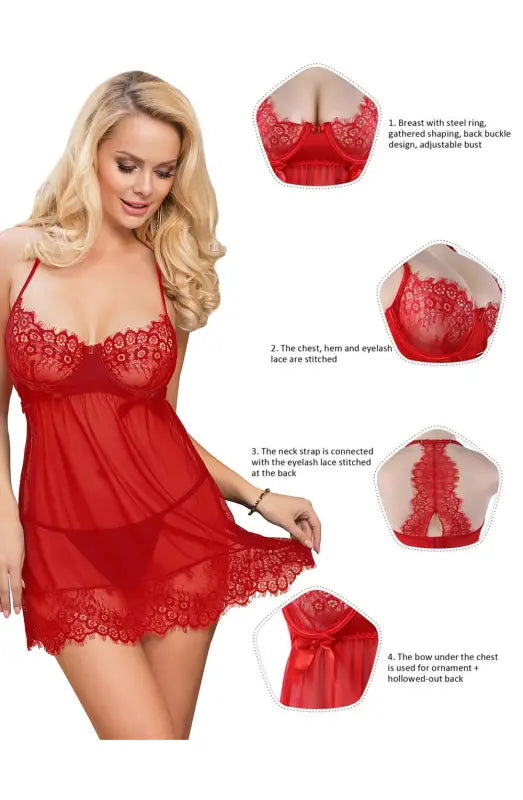 Indulge in the YesX YX952 Red Babydoll with Elegant Eyelet Lace