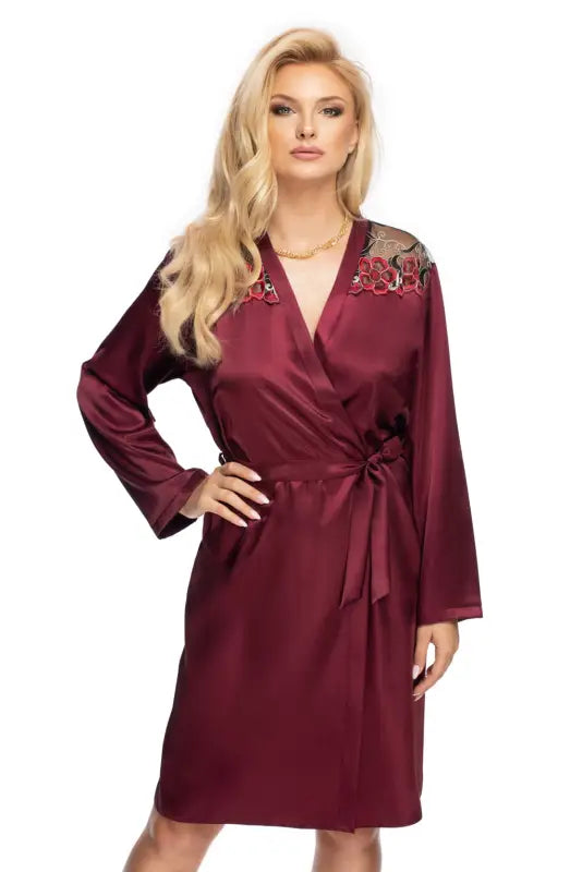 Irall Elodie Dressing Gown in Luxurious Plum with Lace Embroidery