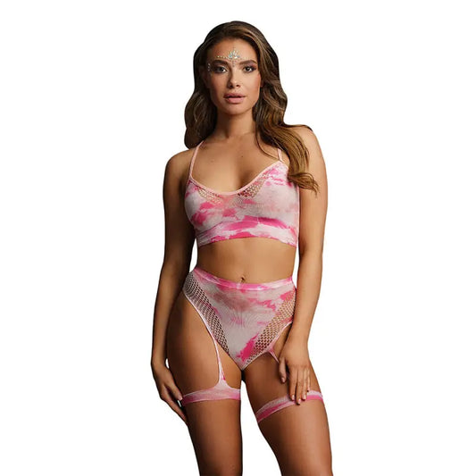 Le Desir Bliss 2 Piece Set With Garters Tie Dye and High Waisted Panties