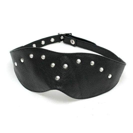 Leather Blindfold Mask with Rivets and Adjustable Buckle