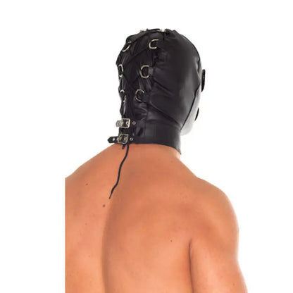 Leather Full Face Mask with Detachable Blinkers for Bondage Enthusiasts