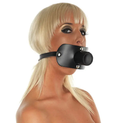 Leather Gag with Urine Tube for Ultimate Bondage Experience