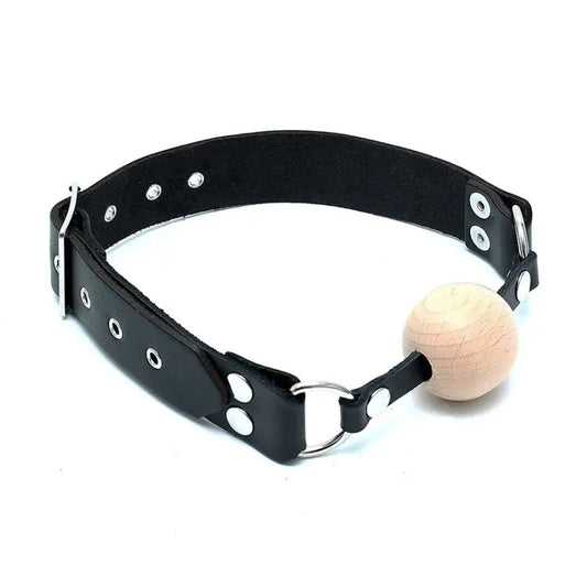 Leather Gag with Wooden Ball for Ultimate Pleasure