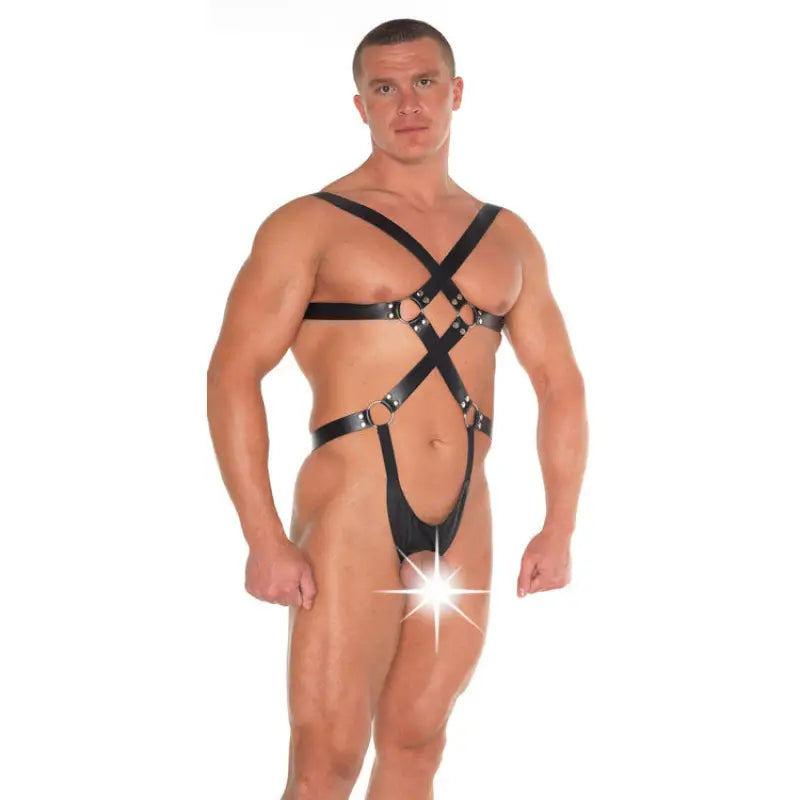 Leather Strappy Bondage Teddy for Elevated Intimate Experiences