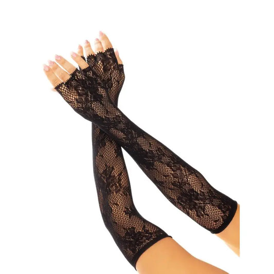 Leg Avenue Floral Net Fingerless Gloves in Black