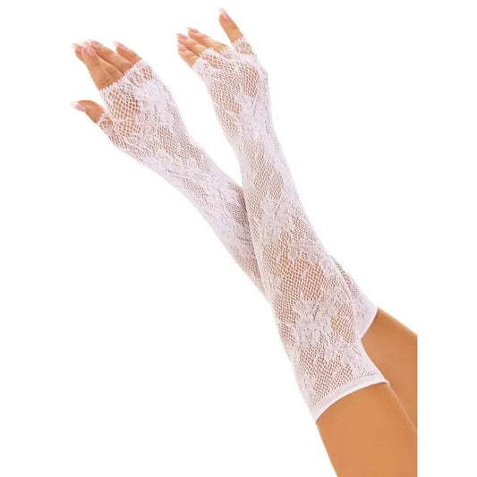 Leg Avenue Floral Net Fingerless Gloves in White