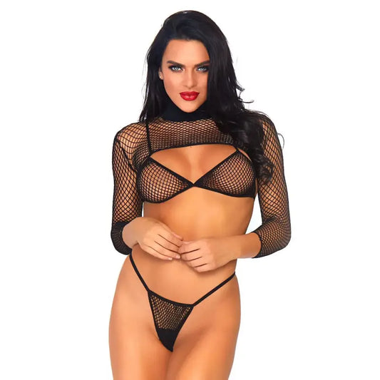 Leg Avenue Net Top Thong and Bra Set in UK Sizes 6 to 12