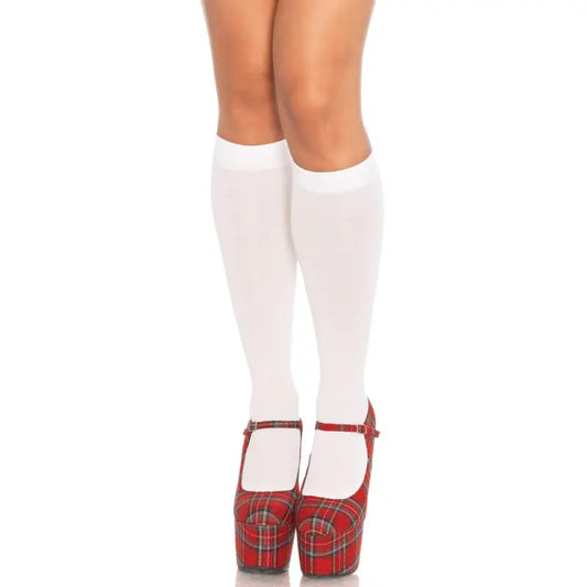 Leg Avenue Nylon Knee Highs in White for Women One Size