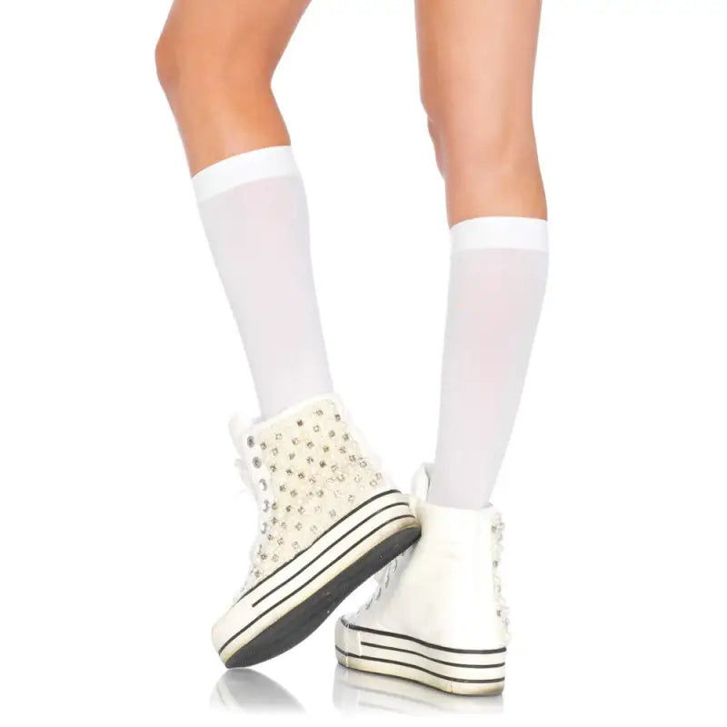 Leg Avenue Nylon Knee Highs in White for Women One Size