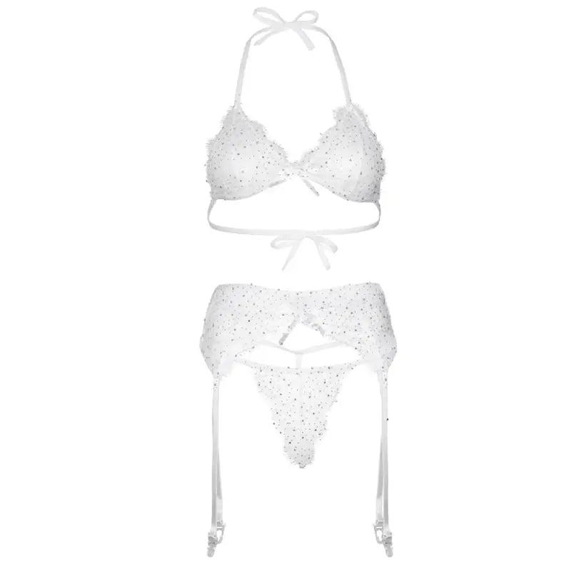 Leg Avenue Rhinestone Lace Bra Set with Garter Belt and G-String