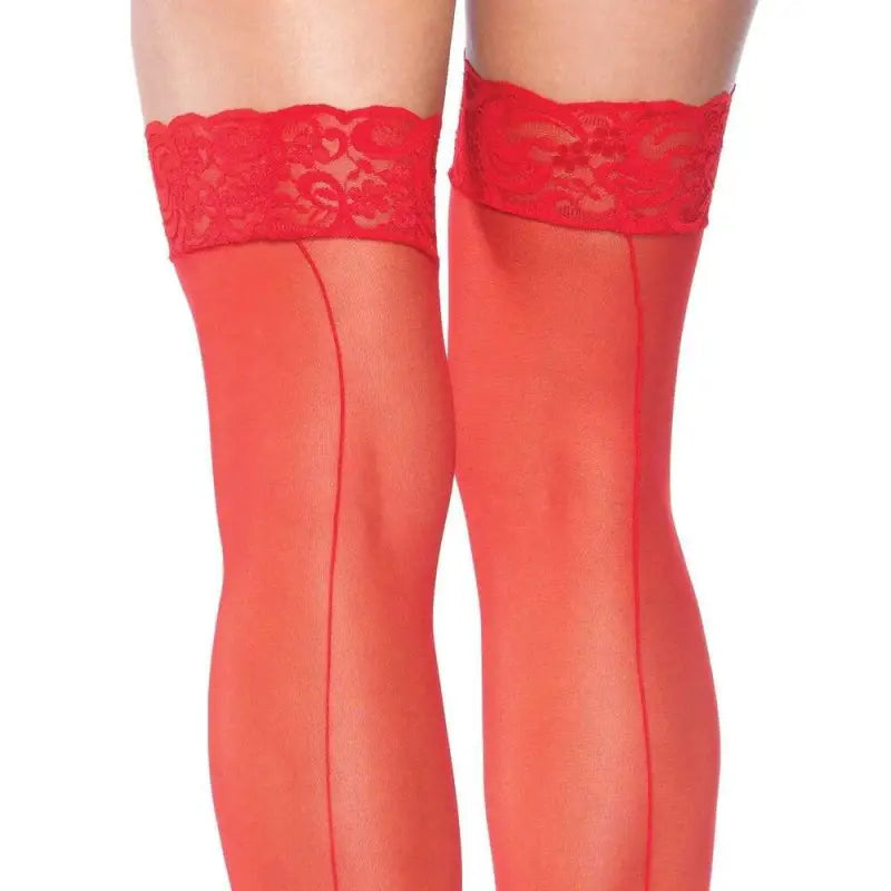 Leg Avenue Sheer Stockings with Backseam in Red for UK 6 to 12