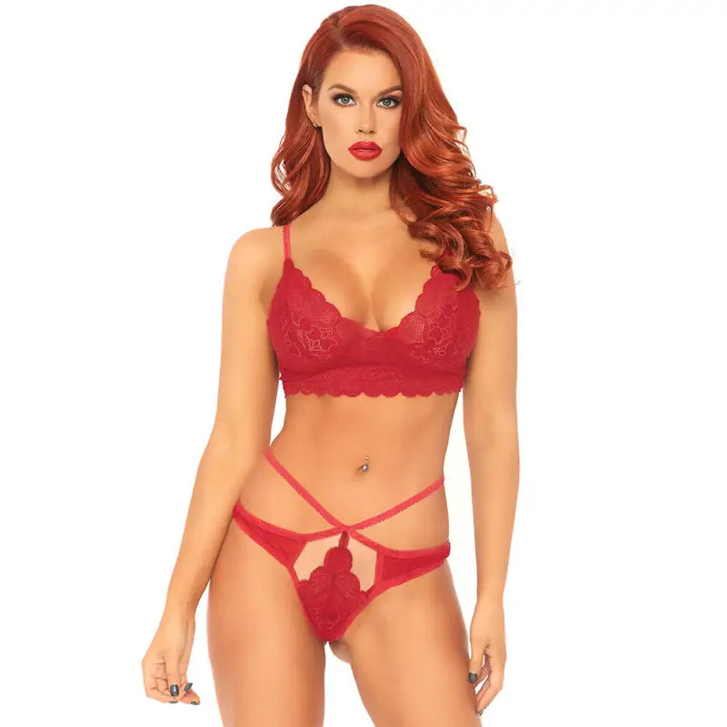 Leg Avenue Sweetheart Lace Bralette Set Red for Elegant Lingerie Choice